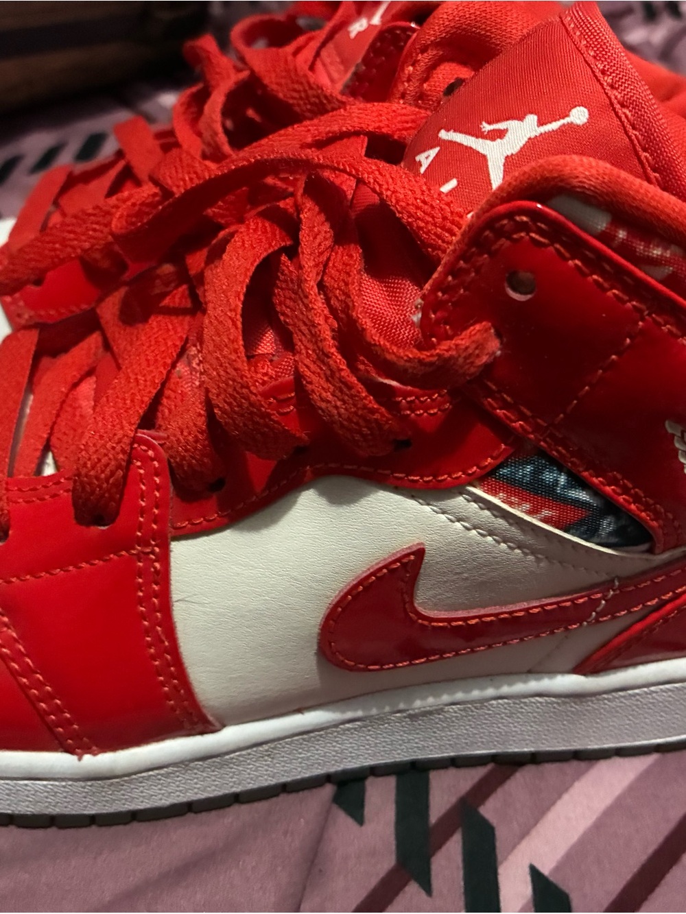 Nike Kids Red and White High-Top Sneakers with Swoosh